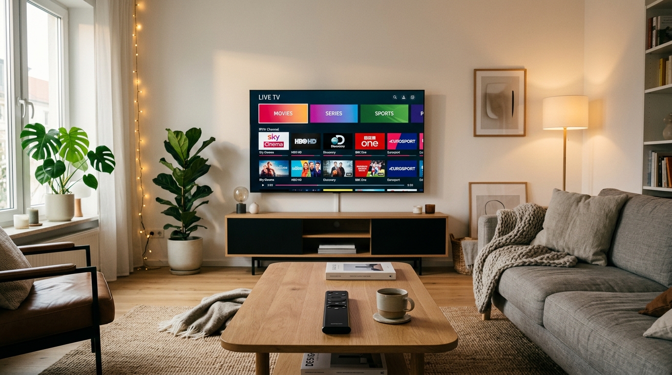 Modern Smart TV med inställningsmeny för systemunderhåll och minnesrensning